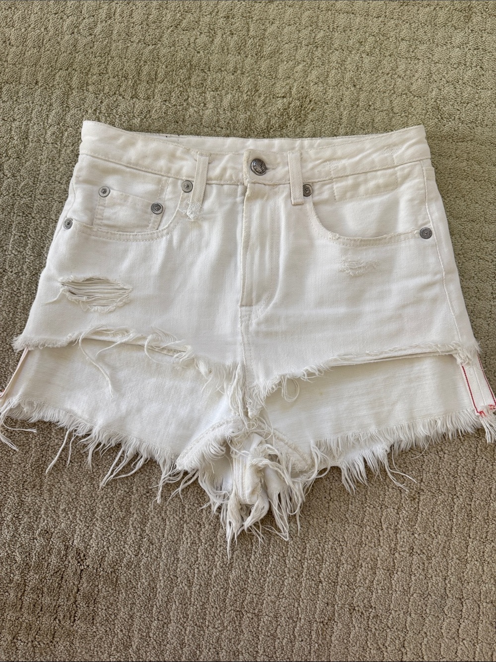 R13 Frayed Hem White Denim Shorts  Distressed
